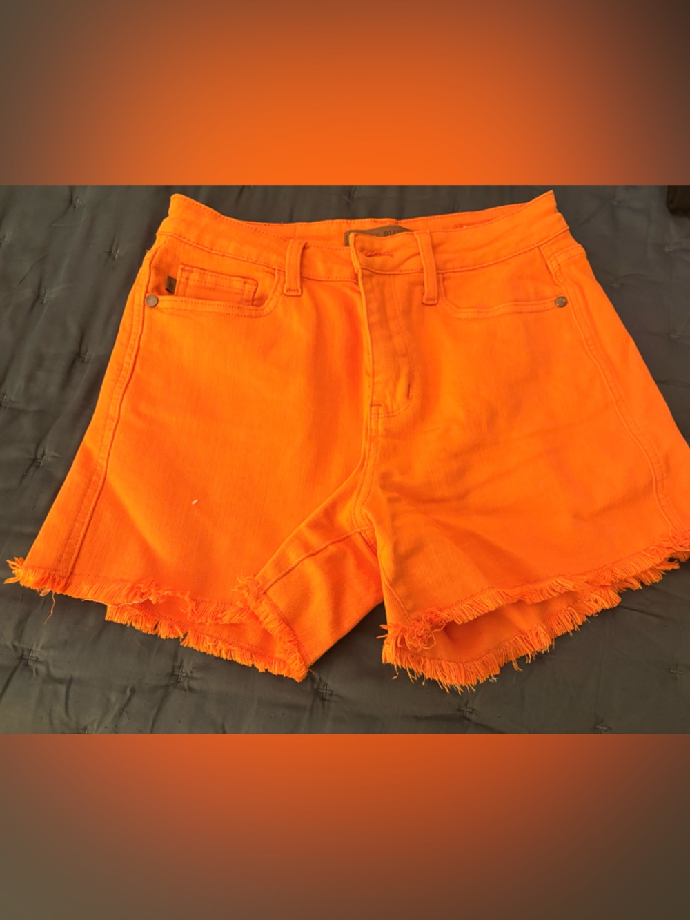 Judy Blue Neon Orange Frayed Hem Denim Shorts